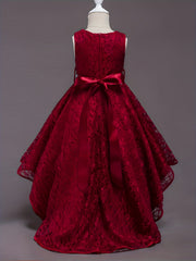 Girls Sleeveless Puffy Princess Dress Tulle Lace Beaded Rhinestone