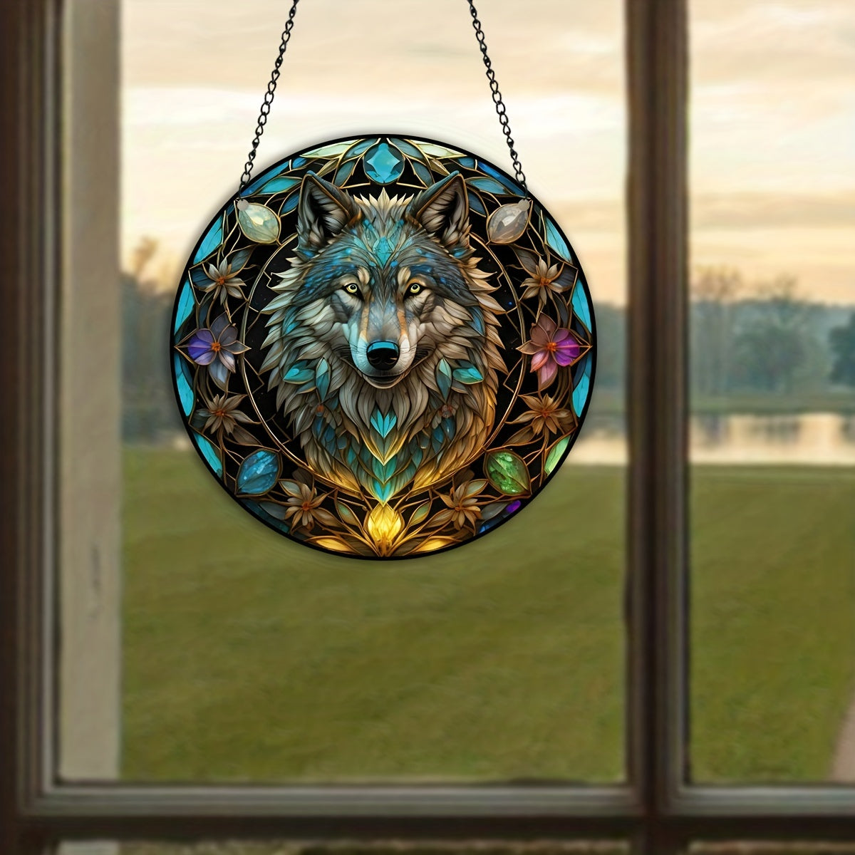 3D Wolf Stained Glass Window Hanging Art Pendant - Halloween Christmas Gift