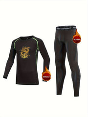 2pcs Kids Dragon Pattern Compression Fleece Sets