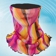 Striped Print Red Ruffles Gauze Neck Gaiter Ear Loop Veil Headband
