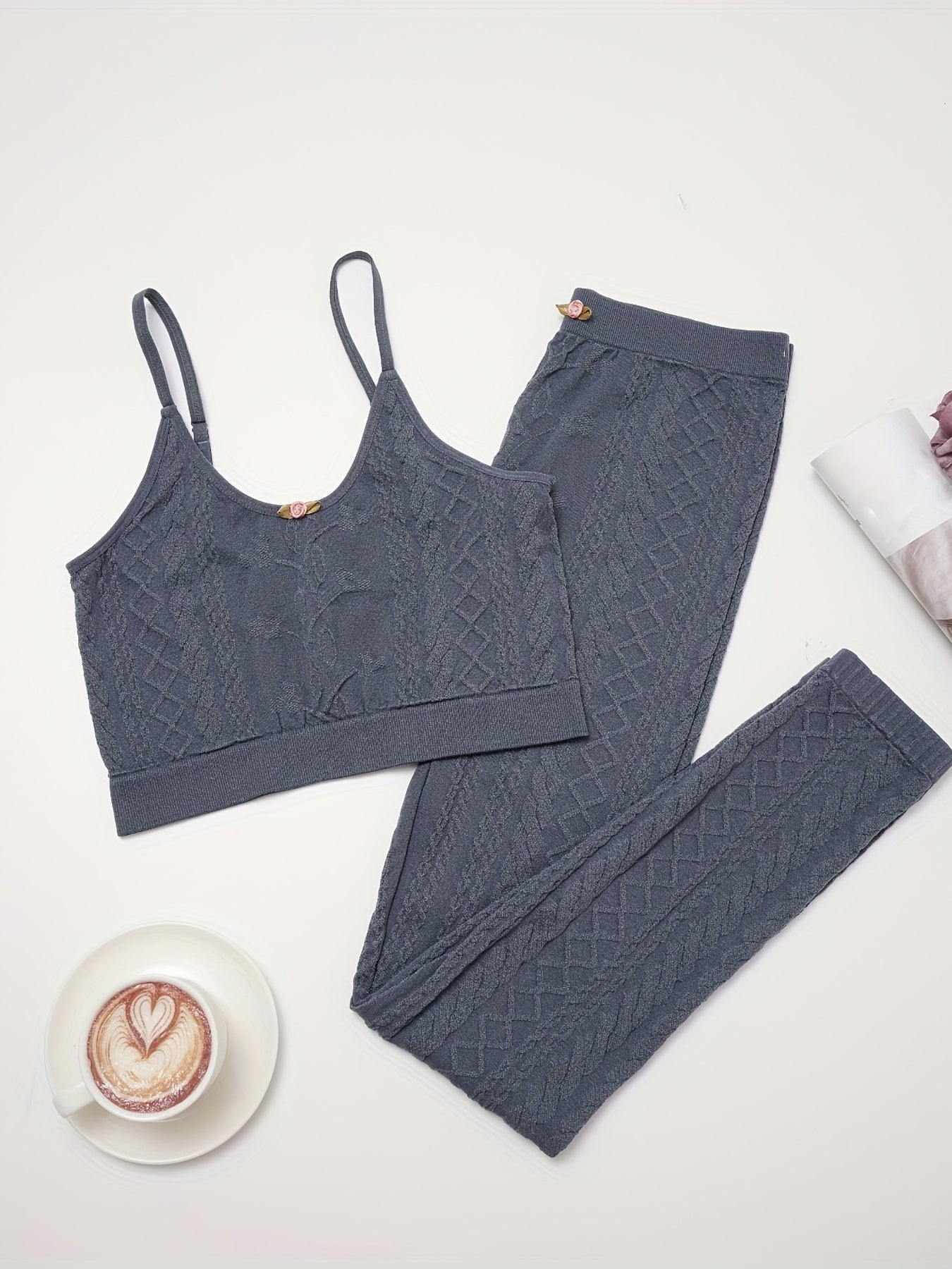 Ribbed Pajama Set Crew Neck Cami Top & Pants Sleepwear
