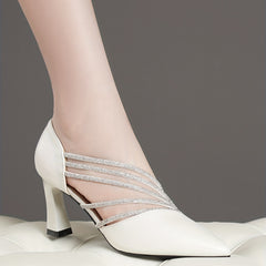 Women's Rhinestone Chunky Heel Pointed Pumps