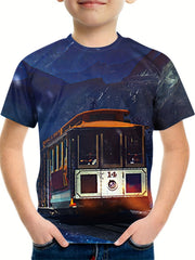Boy's 3D Train Graphic T shirt Casual Slightly Stretch Tee