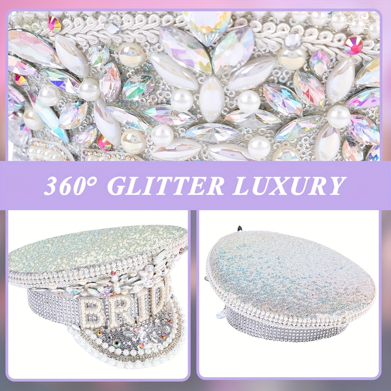 Glitter Rhinestone Bride Hat for Bachelorette Party