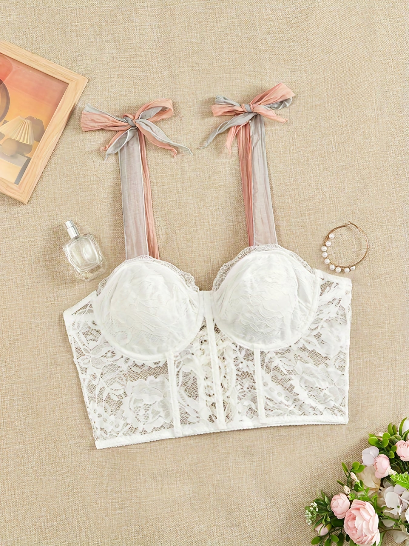 Lace Tie Shoulder Lace Up Back Cami Top