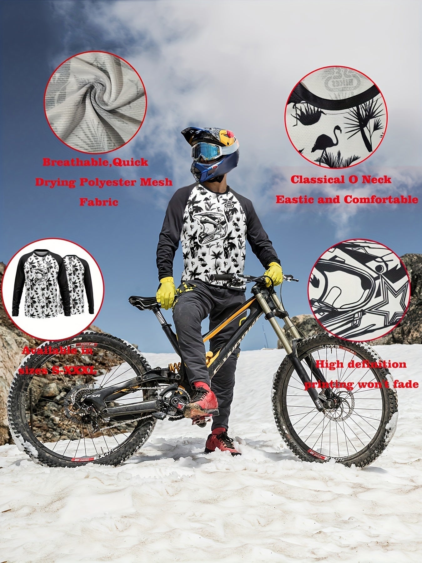 Men's Helmet Pattern Cycling Jersey Long Sleeve Shirt