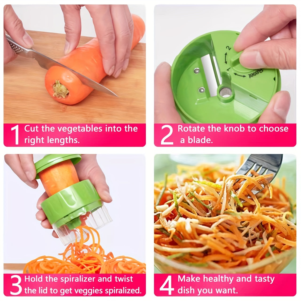 1pc Reusable Vegetable Spiralizer - Shred, Grate, Slice Veggies and Fruits