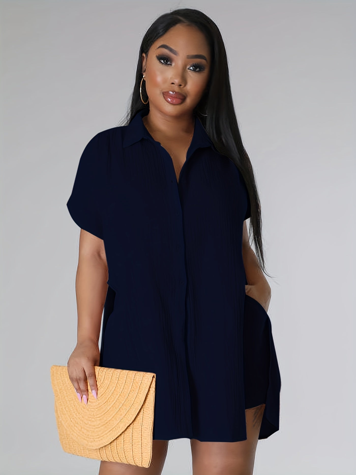 Casual Two piece Set Button Front Shirt & Drawstring Shorts