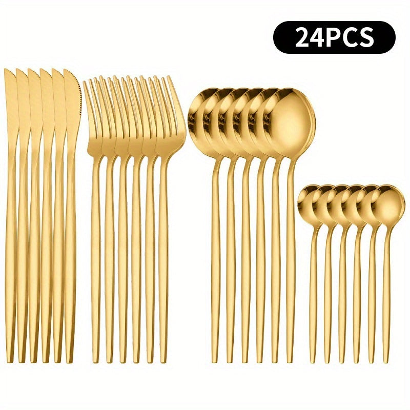 24pcs Stainless Steel Cutlery Coffee Spoon Salad Fork