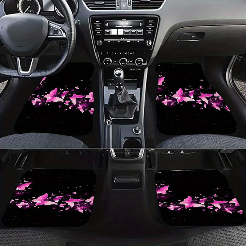 4pcs Butterfly Flower Car Floor Mats Universal Fit Vans Women Pink Mat Halloween