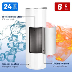 20 oz Thermal Sublimation Cups Double Wall Stainless Steel with Lid & Straw