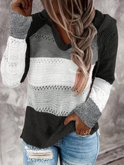 Hooded Knit Sweater with Drawstring Long Sleeve