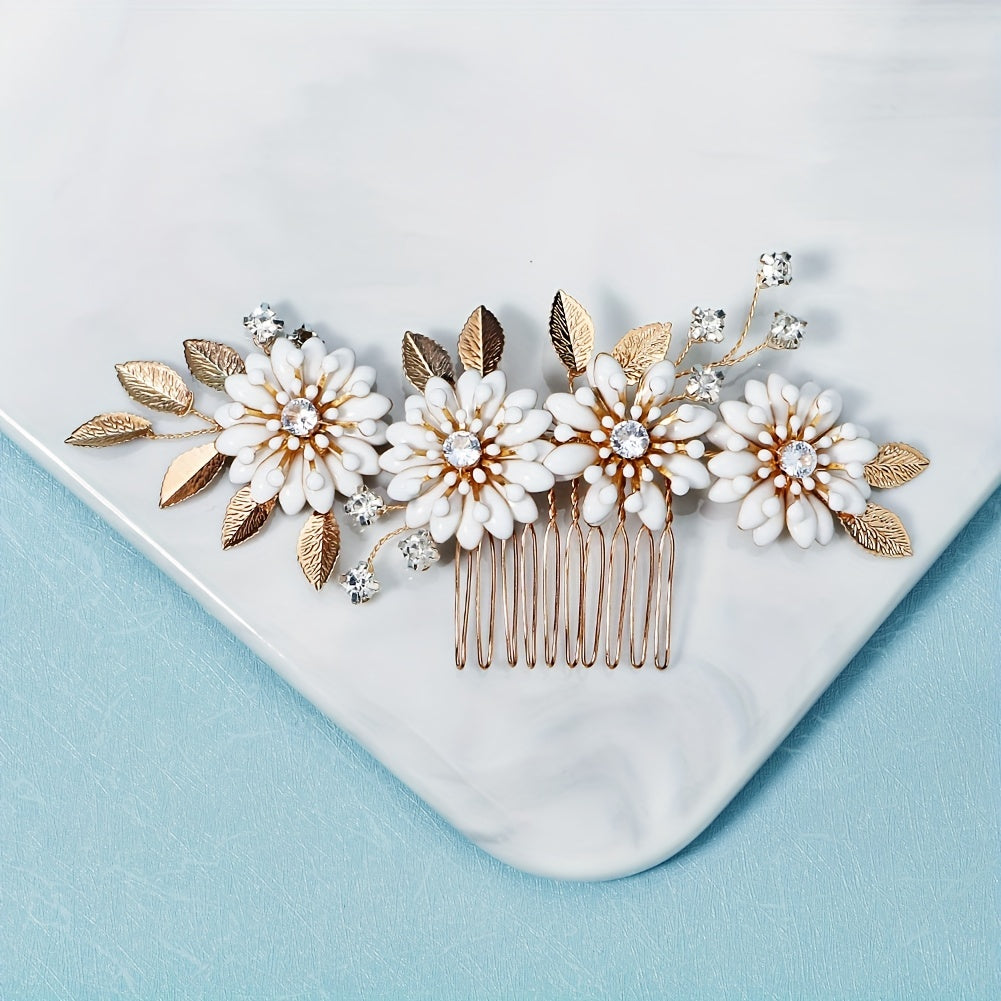 Flower & Rhinestone Hair Comb Baroque Style Bridal Wedding Headwear