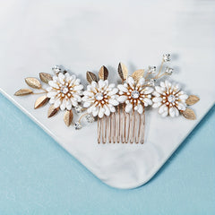 Flower & Rhinestone Hair Comb Baroque Style Bridal Wedding Headwear