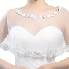 Lace Flower Embroidery Shawl Beige Mesh Wrap Bridal Wedding Shrug