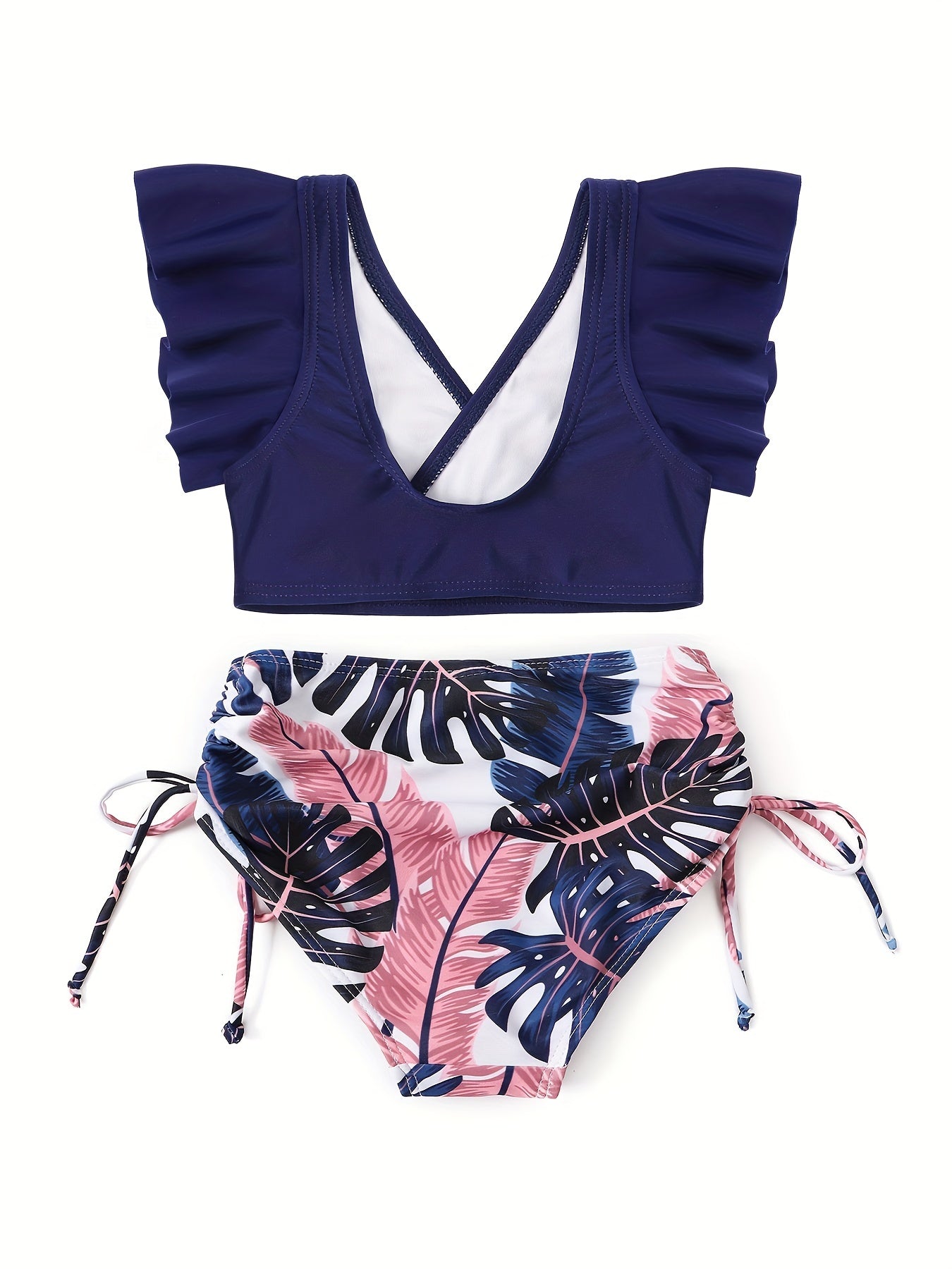 Toddler Girls Bikini Tankini Swimsuit Ruffle Trim Top & Shorts Set