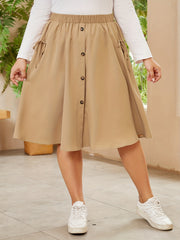 Solid High Rise Knee Length Skirt With Pockets
