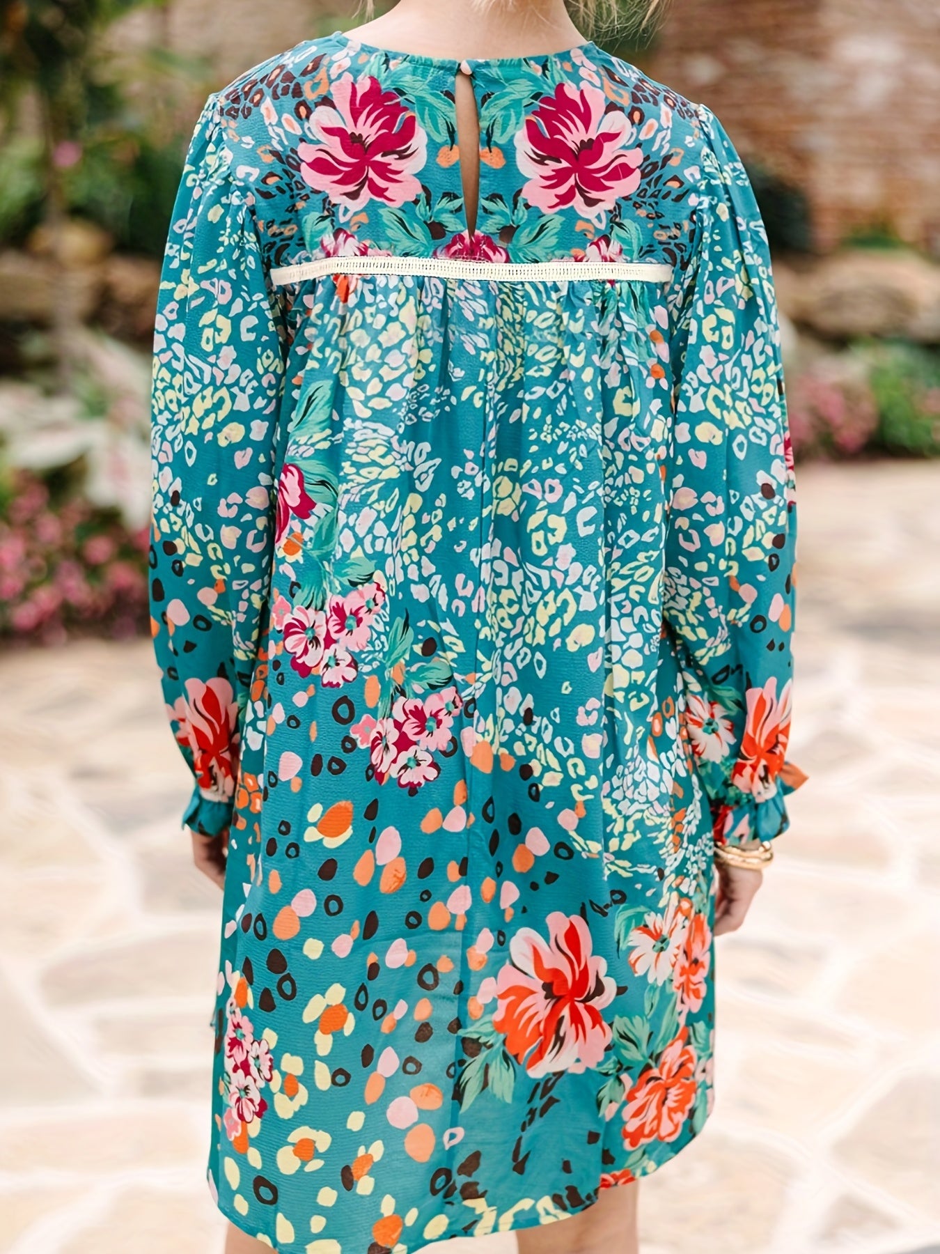 Plus Floral Print Long Sleeve Tee Dress