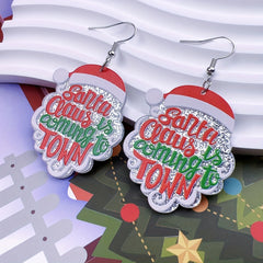Santa Claus Alphabet Printing Dangle Earrings Christmas Party Decoration Acrylic