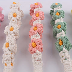 Daisy Flowers Macrame Keychain Wrist Lanyard for Women & Girls