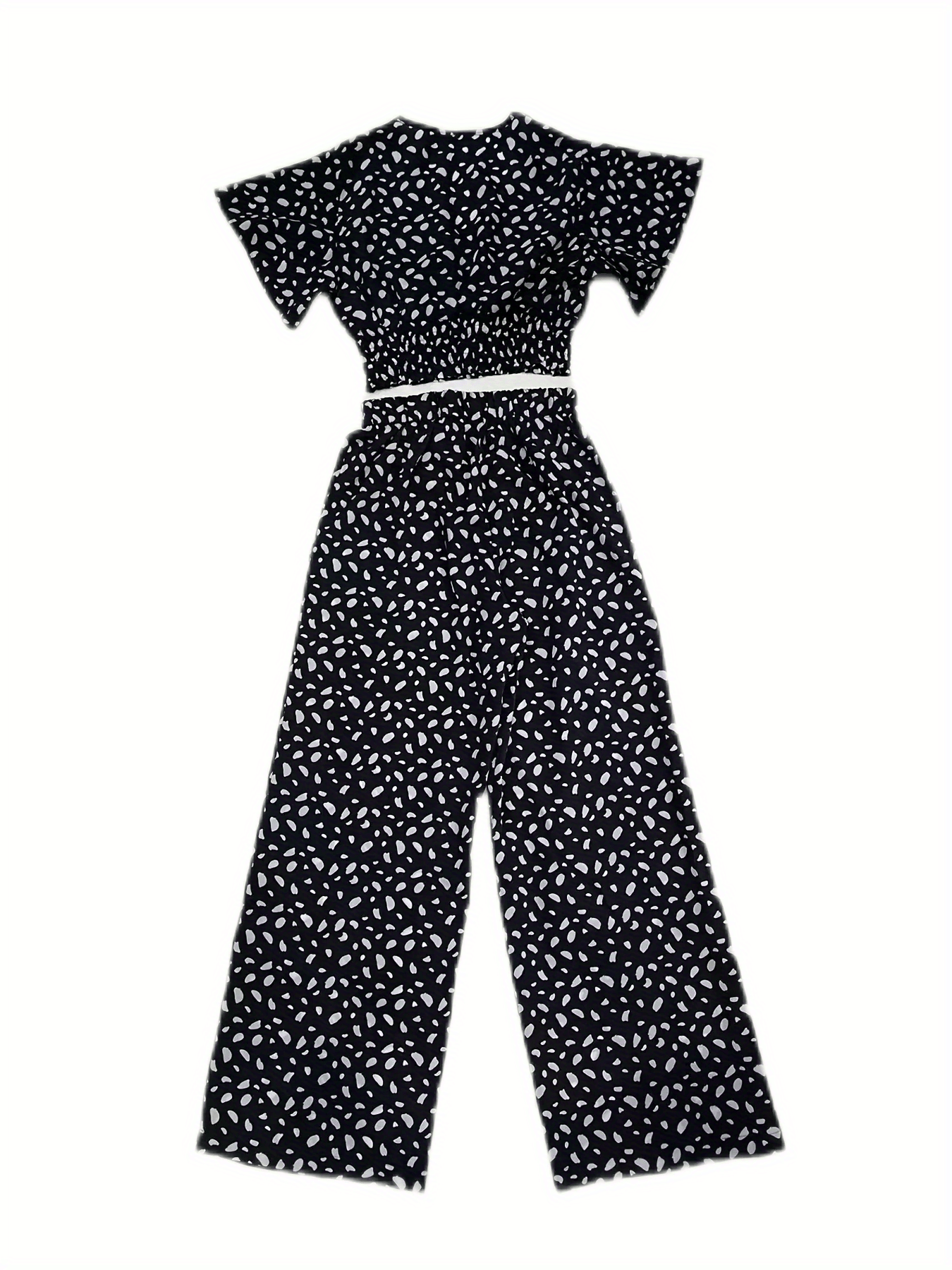 Crop Top & Wide Leg Pants Set Short Sleeve Outfit Women's Clothing
