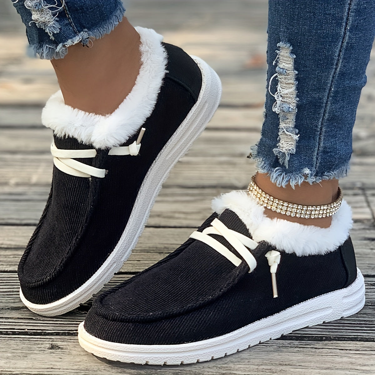 Winter Warm Flats Thermal Snow Boots Faux Fur Plush Lined Slip On Shoes