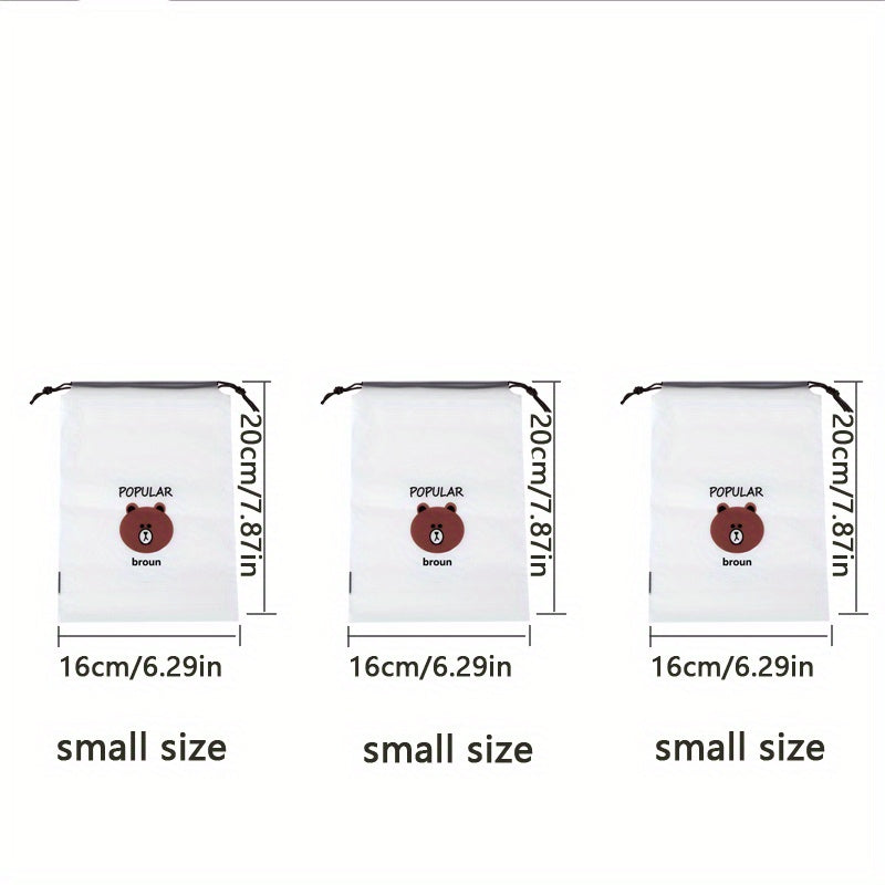 3 Pcs Bear Print Drawstring Storage Pouch Lightweight Shoes Bag