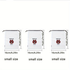3 Pcs Bear Print Drawstring Storage Pouch Lightweight Shoes Bag