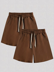 Men's Casual Solid Elastic Waist Drawstring Shorts for Summer