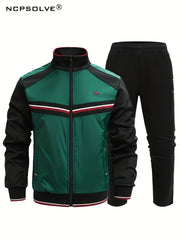Men's Sports Suit Striped Jacket & Solid Pants
