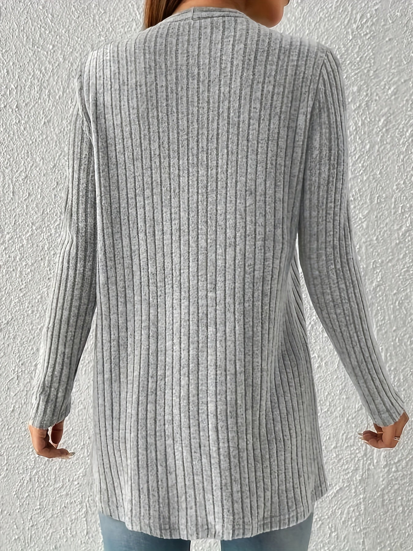Women's Ribbed Long Sleeve Cardigan With Pockets