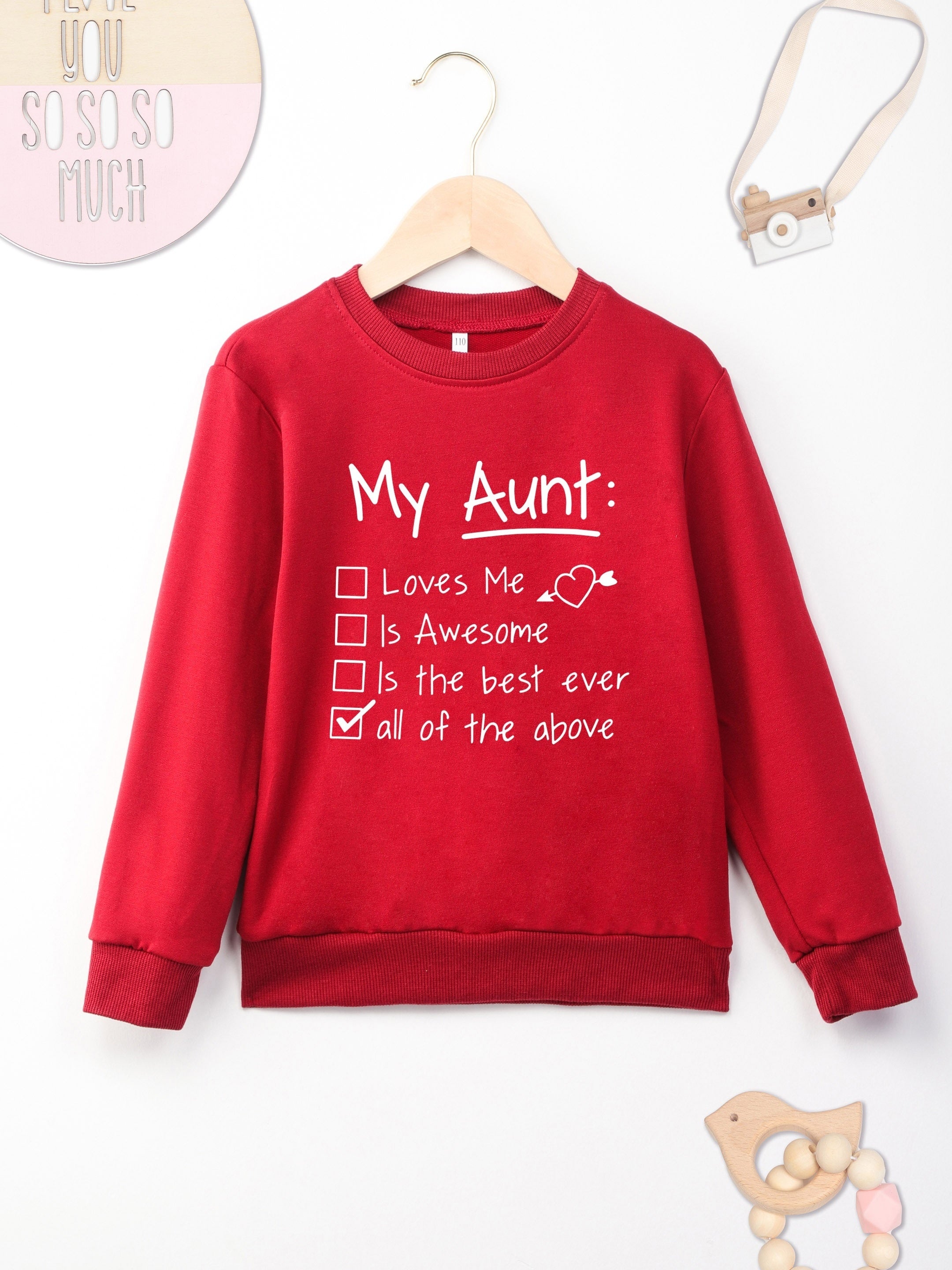 Girls Auntie Sweatshirt Letter Print Crew Neck Tops Casual Long Sleeve Pullovers
