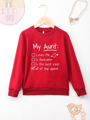 Girls Auntie Sweatshirt Letter Print Crew Neck Tops Casual Long Sleeve Pullovers