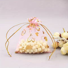 100pcs Heart-Shaped Organza Drawstring Pouch for Gifts, Candy, Jewelry