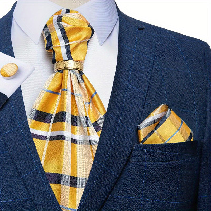 Mens Silk Cravat Set Paisley Ascot Pocket Square Cufflinks