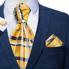 Mens Silk Cravat Set Paisley Ascot Pocket Square Cufflinks