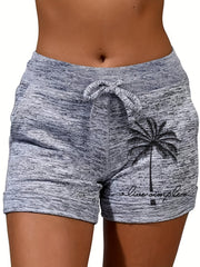 Coconut Tree Print Drawstring Shorts for Women
