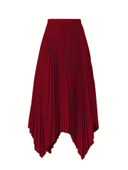High Waist Pleated Skirt A Line Solid Asymmetrical