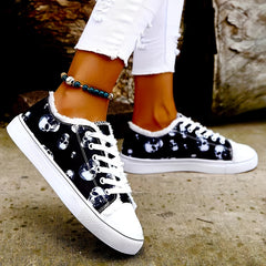 Women's Skull Pattern Lace Up Low Round Toe Lightweight Shoes
