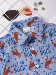 Boys Letter Horse Full Print Long Sleeve Button Down Shirt