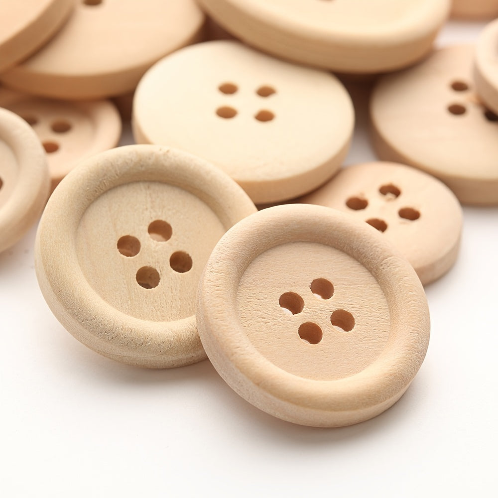 50pcs Mixed Wooden Buttons Natural Round 4 Holes for Sewing Scrapbooking DIY