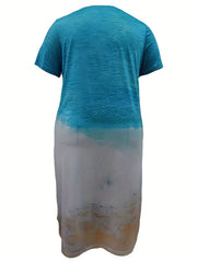 Ombre Print V Neck Short Sleeve Dress