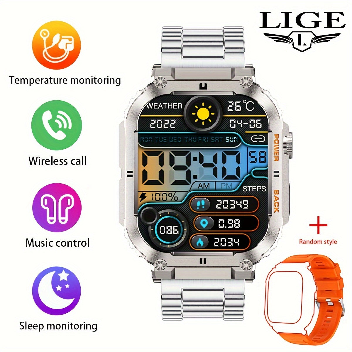 LIGE Smart Watch Full Touch Screen Wireless Call IP67 Waterproof