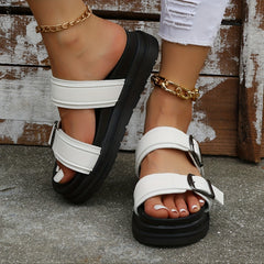Women's Double Band Summer Slides Sandals Thick Bottom Platform Slippers