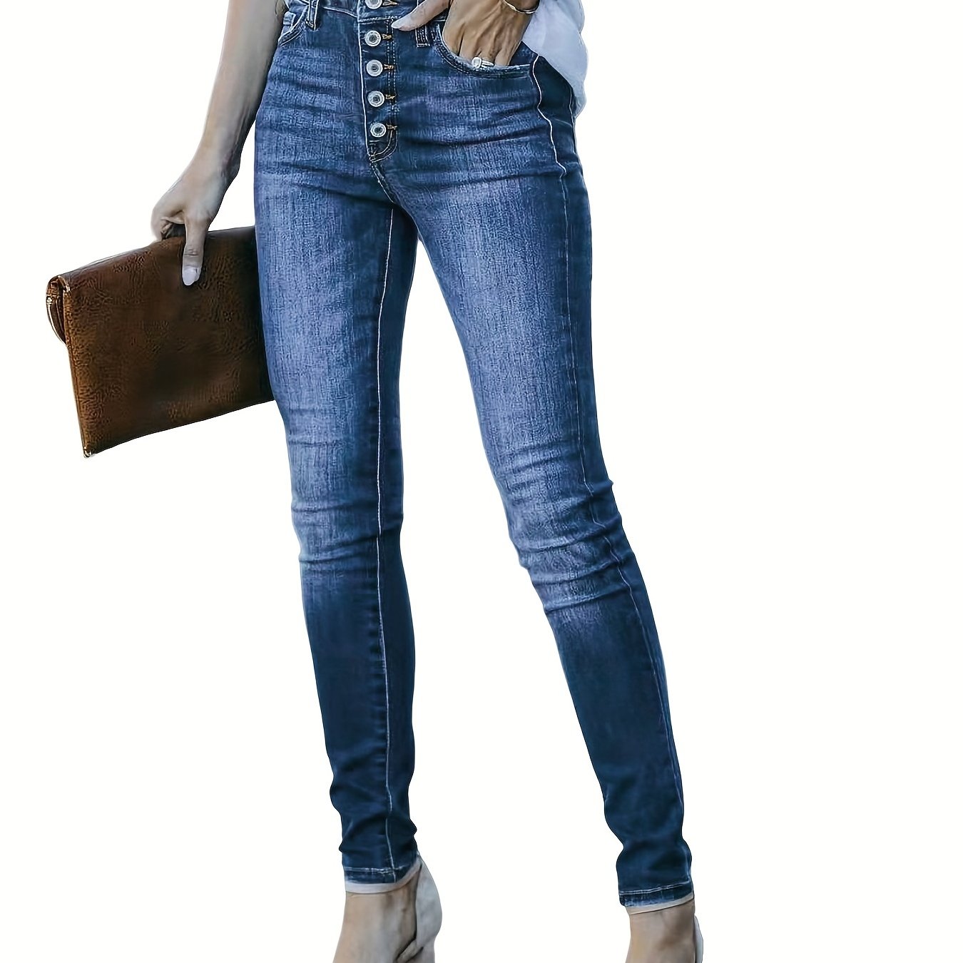 Button Fly Slim Fit Stretch Denim Pants