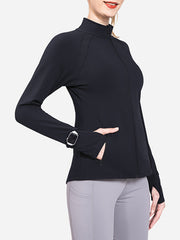 Women's Full Zip Front Cycling Jacket Long Sleeve Thumb Hole Sports Top