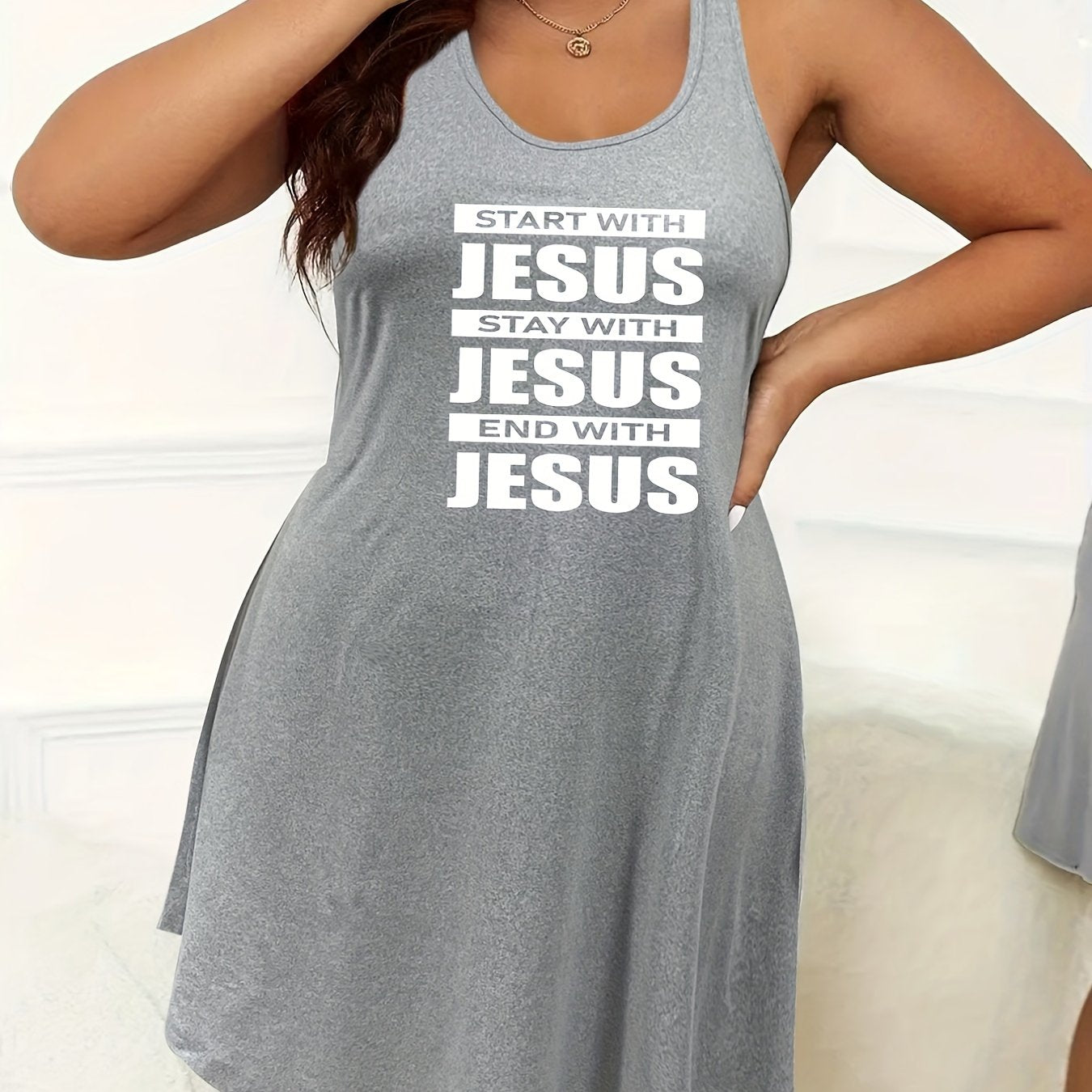 Casual Nightdress Women's Plus Letter Print Tank Sleep Dress