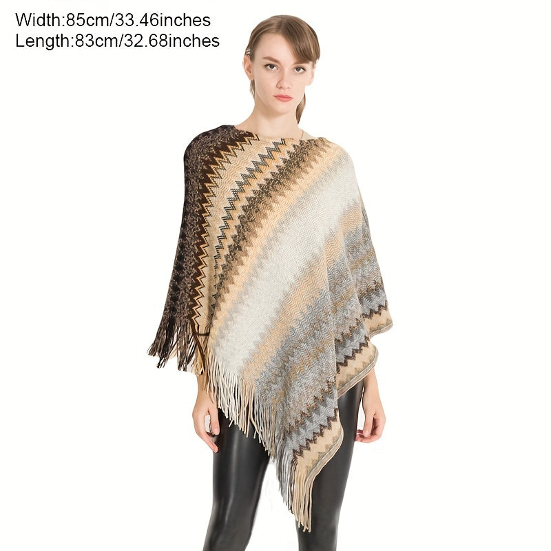 Bat Sleeve Pullover Striped Shawl Knit Wrap for Women