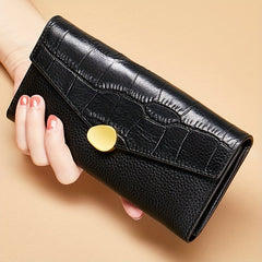 Casual Leather Wallets with Snap Closure - Crocodile Embossed