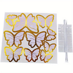 10pcs Golden Pink Butterfly Cake Toppers Birthday Party Decor
